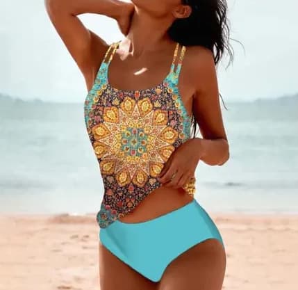 BiquíNi Vintage Estampado Com Fenda E Cintura Alta, Modelo Conservador.