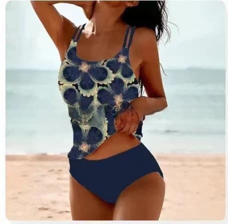 BiquíNi Retrô Com Fenda, Cintura Alta, Estampa De Praia E AlçAs.