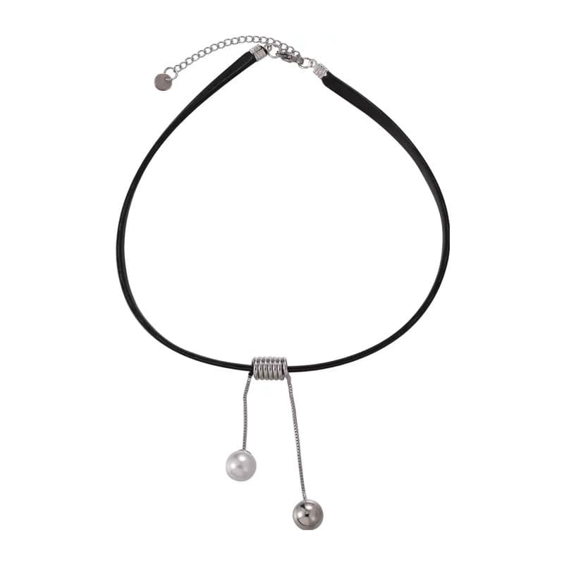 Colar feminino de couro com pingente de pérolas 6