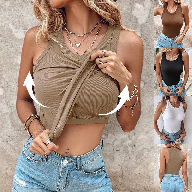 Ins Round Neck Vest With Bra VerãO Liso Color Bottom Sem Mangas Top Feminino Clothing