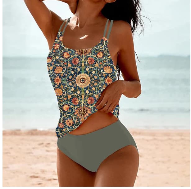 BiquíNi Vintage Estampado Com Fenda E Cintura Alta, Modelo Conservador.