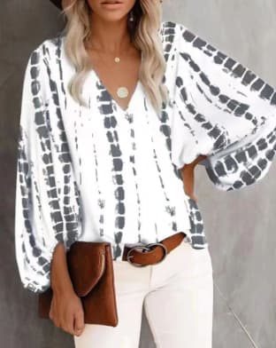 Camisa casual estampada com mangas bufantes