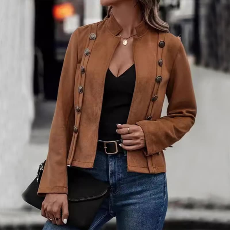Liso Shorts Jaqueta Double Breasted Decorative Design Moda Retro Suede Longo Sleeve Outwear Tops Casaco For Feminino Clothing
