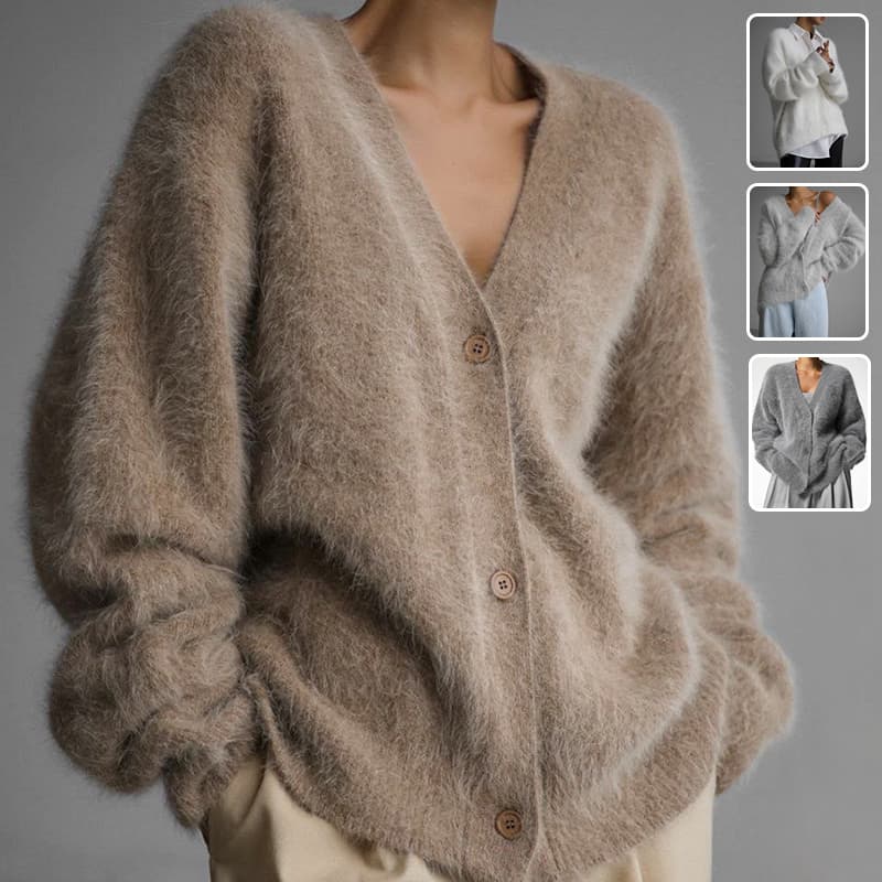 Solto V-Neck Button Cardigã Inverno Suéter