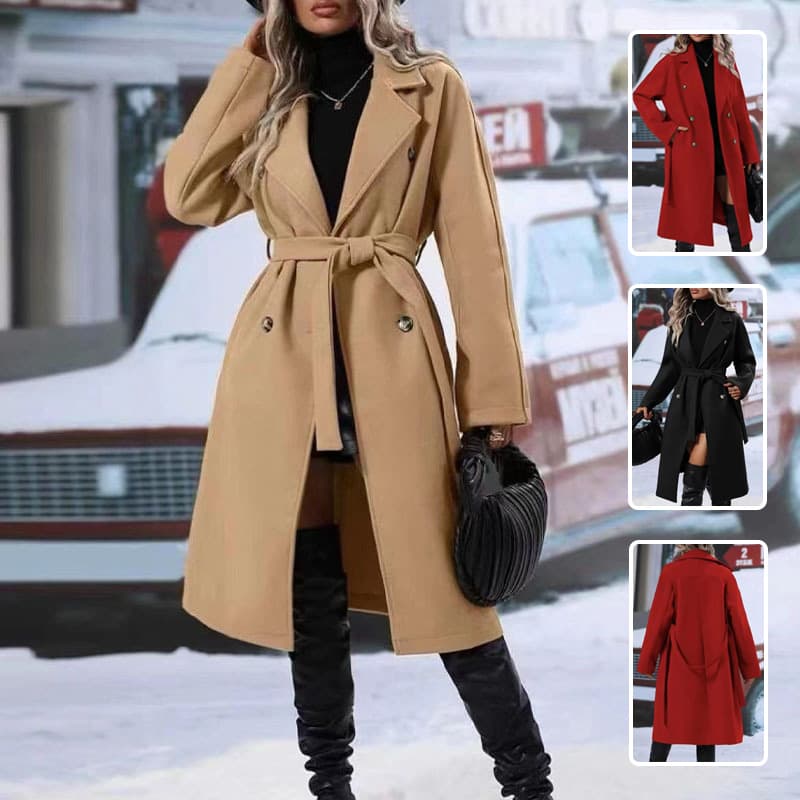 Lapel Double-Breasted Trench Casaco With Belt Inverno Moda Liso Color Longo Jaqueta Outwear Feminino Clothing