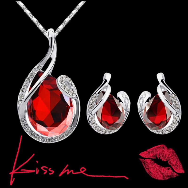 3pcs Rhinestone Colar Conjunto With Earrings Moda Water-Drop-Shaped Joias For Feminino Valentine'S Day