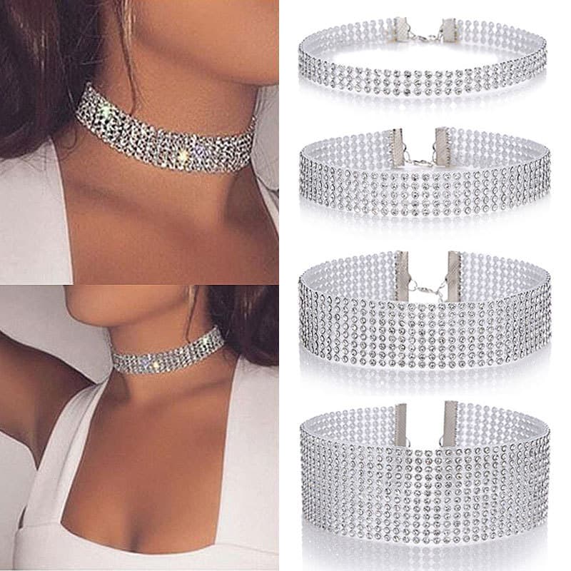 Moda Feminino Full Crystal Rhinestone Gargantilha Colar Wedding Joias Chokers Necklaces For Feminino