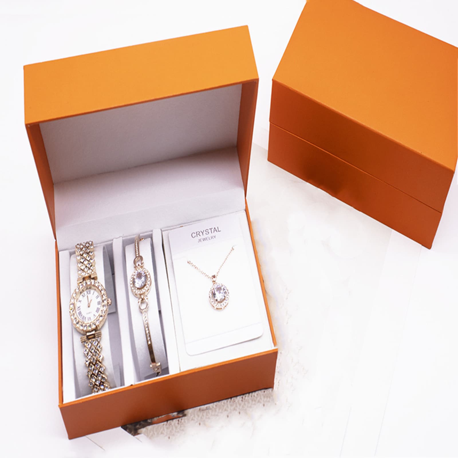 3-Piece Rhinestone Relógio Conjunto With Pulseira And Colar