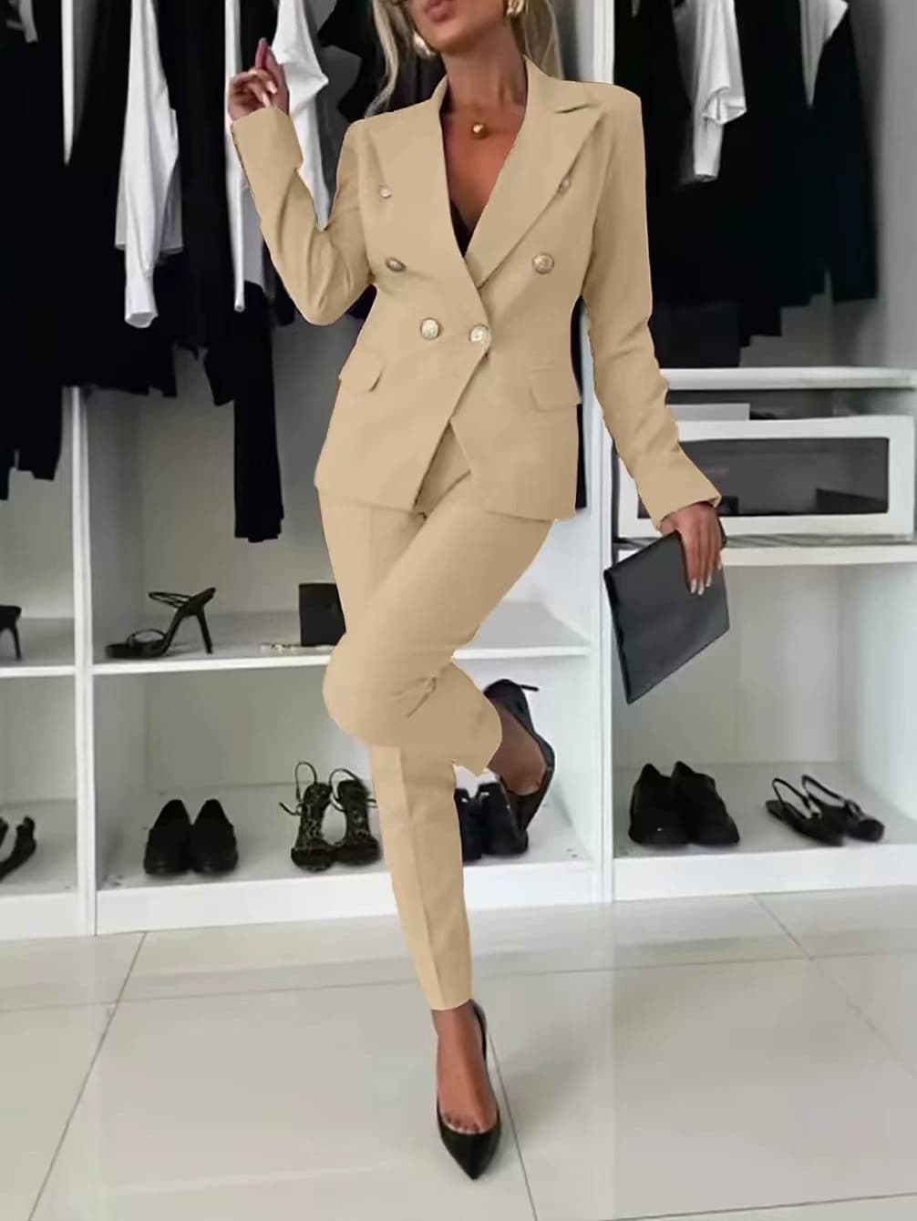 Novo Conjunto Casual Completo Com Blazer De Lapela E CalçA Slim Fit Para Mulheres, Ideal Para O Ambiente De Trabalho.