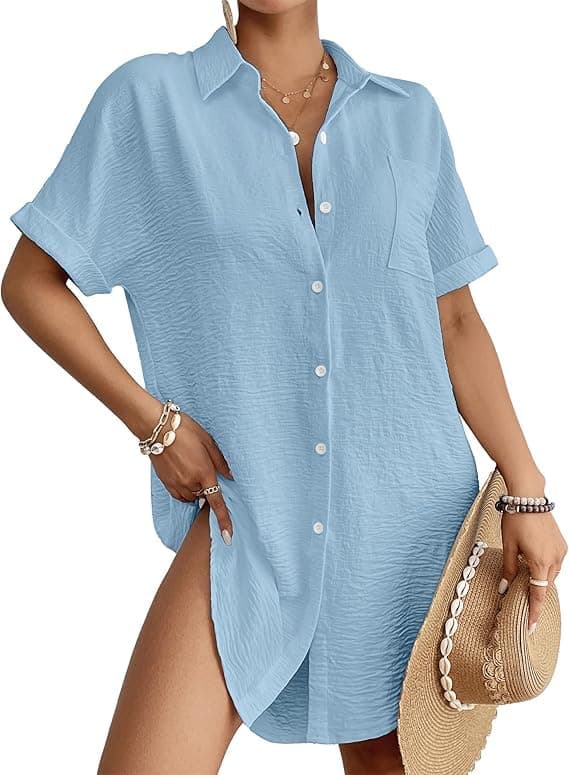Blusa Camisa Vestido Botão Maiô Blusa Moda Praia 6