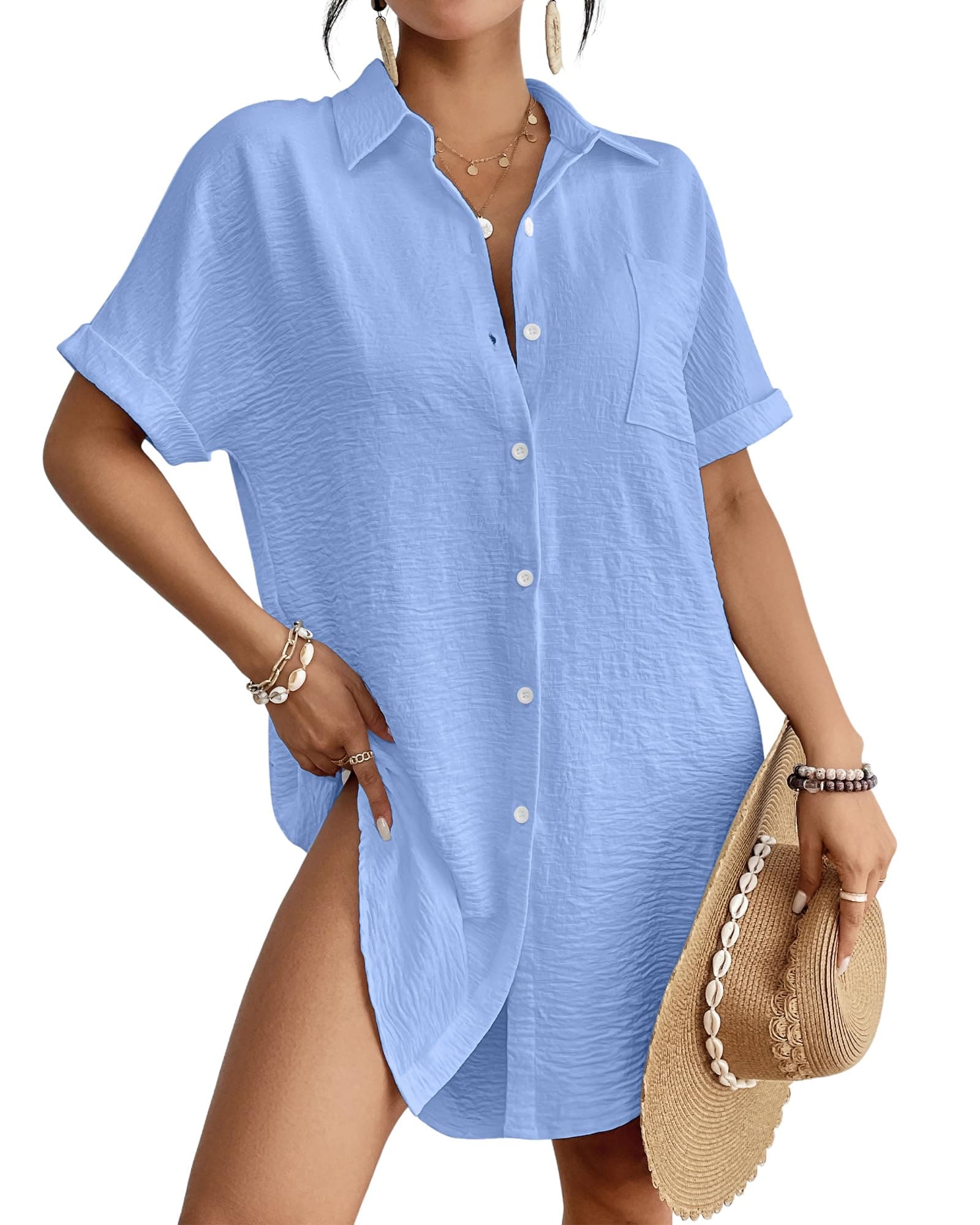 Blusa Camisa Vestido Botão Maiô Blusa Moda Praia 7