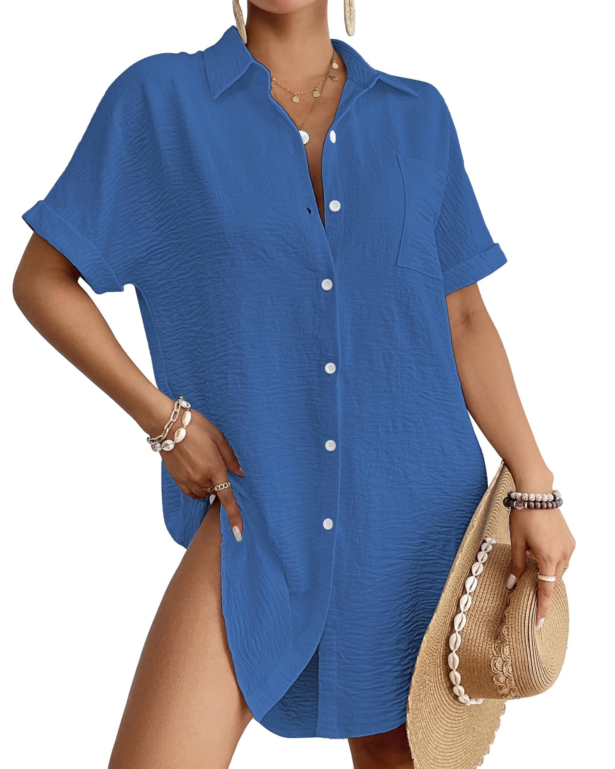 Blusa Camisa Vestido Botão Maiô Blusa Moda Praia 4