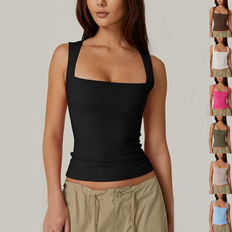 VerãO Square-Neck Tank Vest Ins Moda Slim Liso Sem Mangas Tops For Feminino Clothing