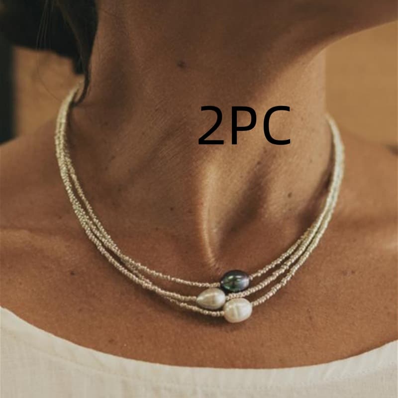 Colar ArtíStico Vintage Com Contas De PéRolas De áGua Doce Naturais.