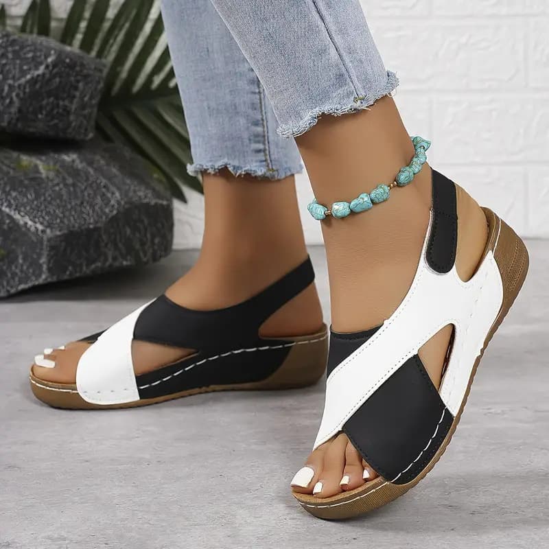 SandáLias Anabela Colorblock Com Tiras Cruzadas, Estilo Boca De Peixe, Moda VerãO, Modelo Romano Para Mulheres
