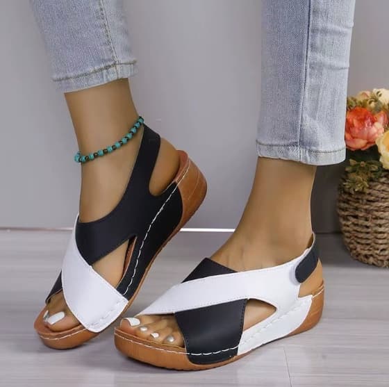 SandáLias Anabela Colorblock Com Tiras Cruzadas, Estilo Boca De Peixe, Moda VerãO, Modelo Romano Para Mulheres