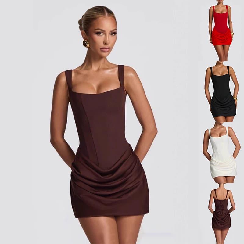 Vestido Curto De VerãO Com Espartilho, Elegante E Sem Mangas, Perfeito Para Festas, Casamentos E Eventos Noturnos.