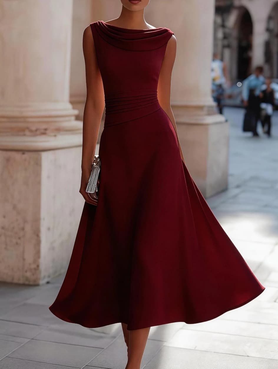 Vestido elegante e exclusivo de festa em chiffon com decote canoa para mulheres. 2