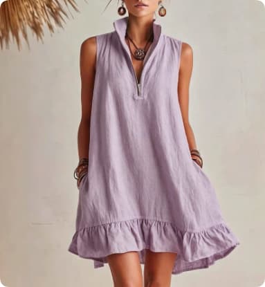 Novo Vestido Casual Elegante, Solto, Com Meio ZíPer E Sem Mangas, Com Barra Franzida.