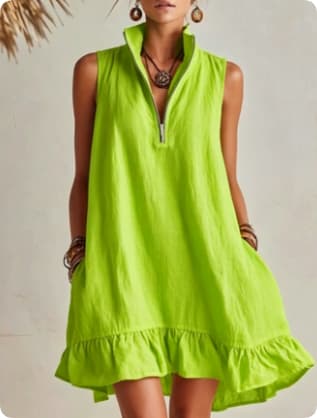 Novo Vestido Casual Elegante, Solto, Com Meio ZíPer E Sem Mangas, Com Barra Franzida.
