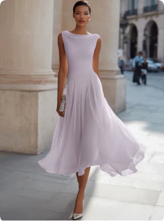 Vestido elegante e exclusivo de festa em chiffon com decote canoa para mulheres. 9