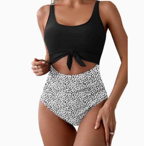 Maiô Feminino De Uma PeçA Com Costura Contrastante, AlçAs E Cobertura Da Barriga.