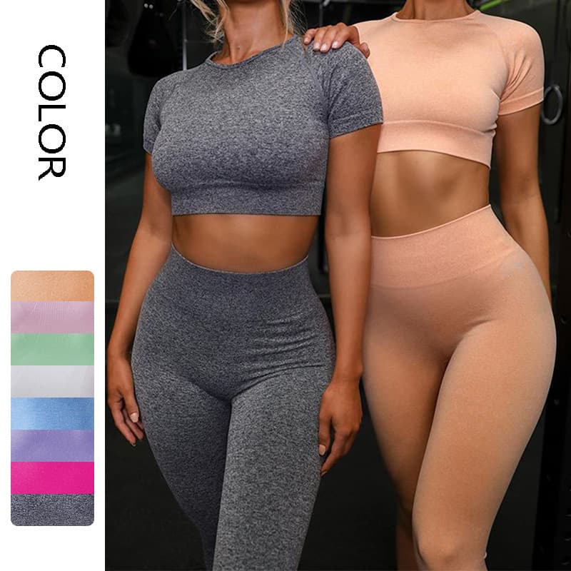 Seamless Yoga Sport Conjunto Fitness Feminino Running Leggings Shorts Sleeve Tops