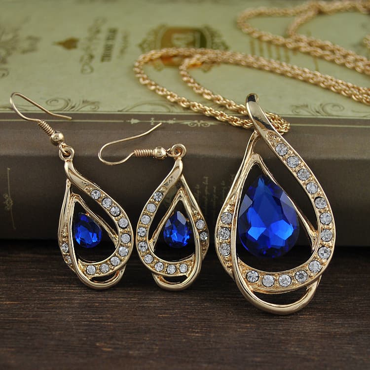 Double Drop Crystal Conjunto Colar Earrings