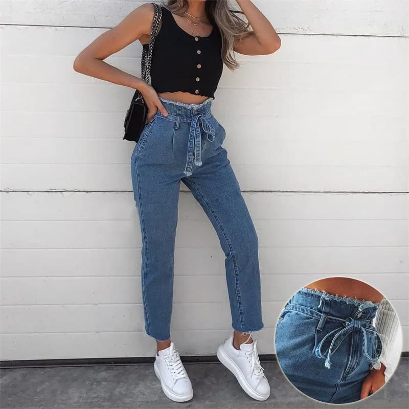 High-Waisted Washed Pencil CalçAs Primavera Sexy Temperament European And American Plus Size Denim Jeans For Feminino
